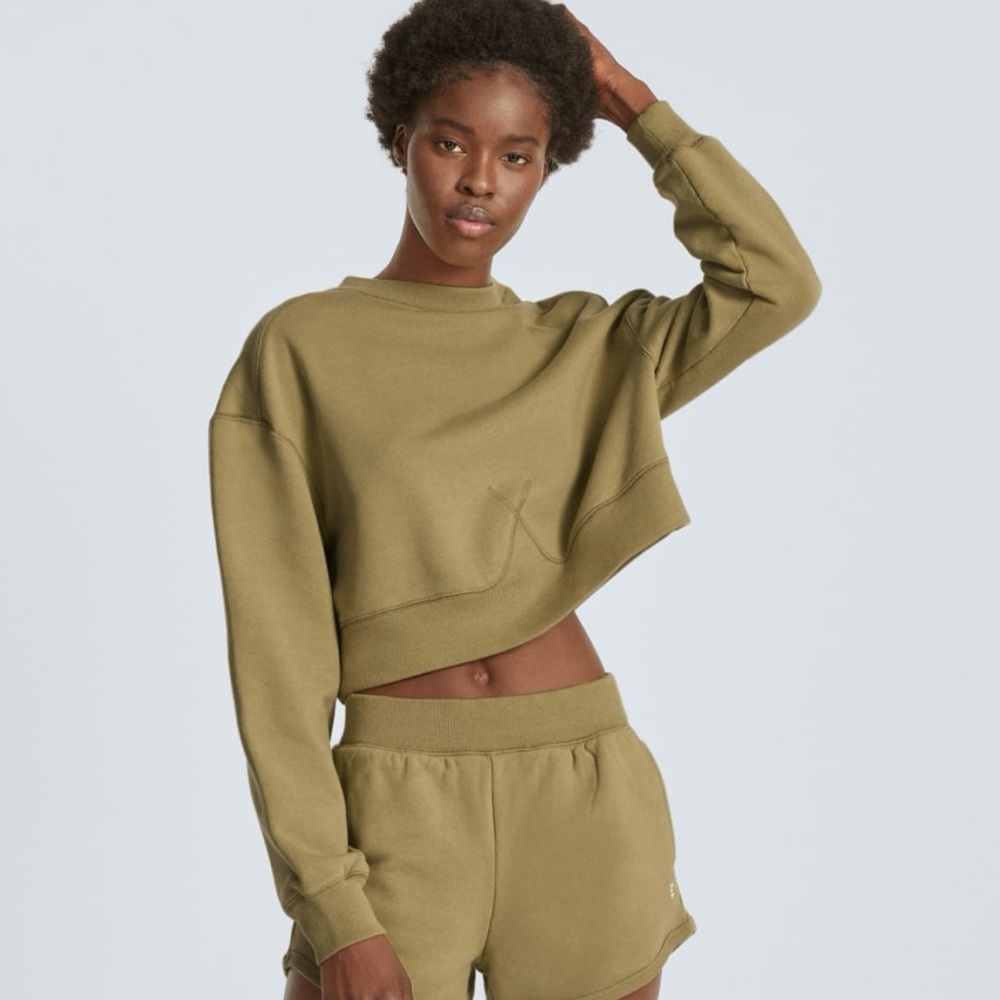 Everlane organic cotton crop cropped sweatshirt sweater khaki olive green xxs